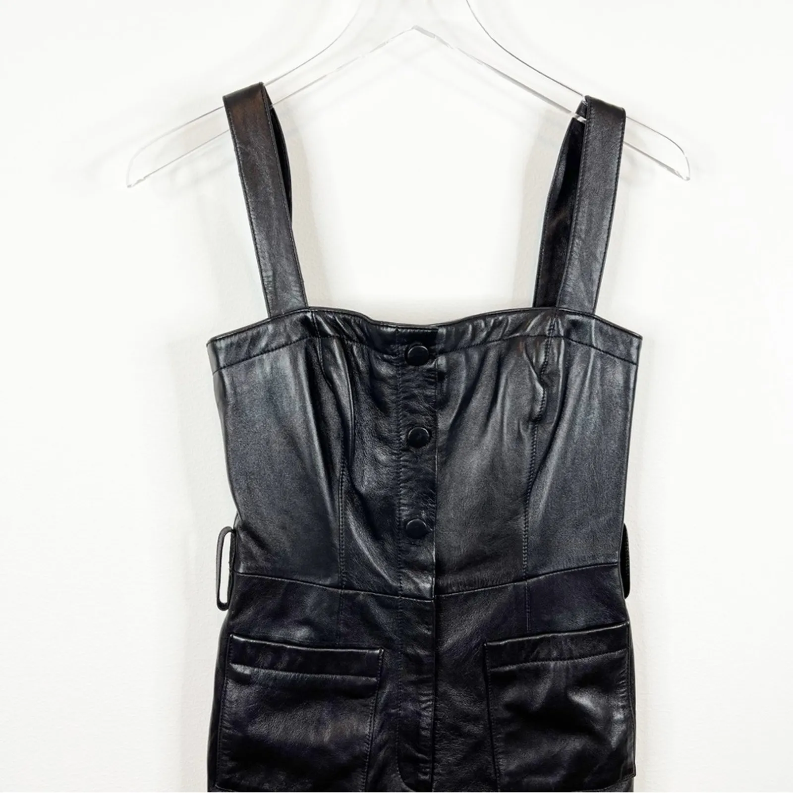 L’academie Palais Leather Slim‎ Leg Jumpsuit XS Black - Image 5