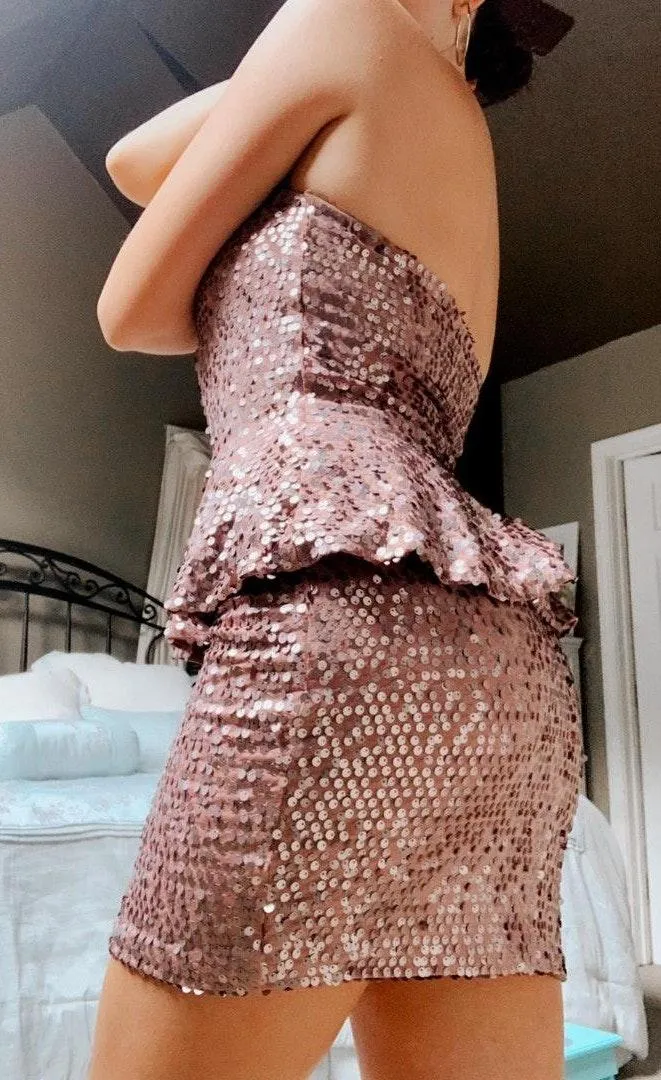 Arden B Blush Sequin Peplum Mini Dress - Image 2