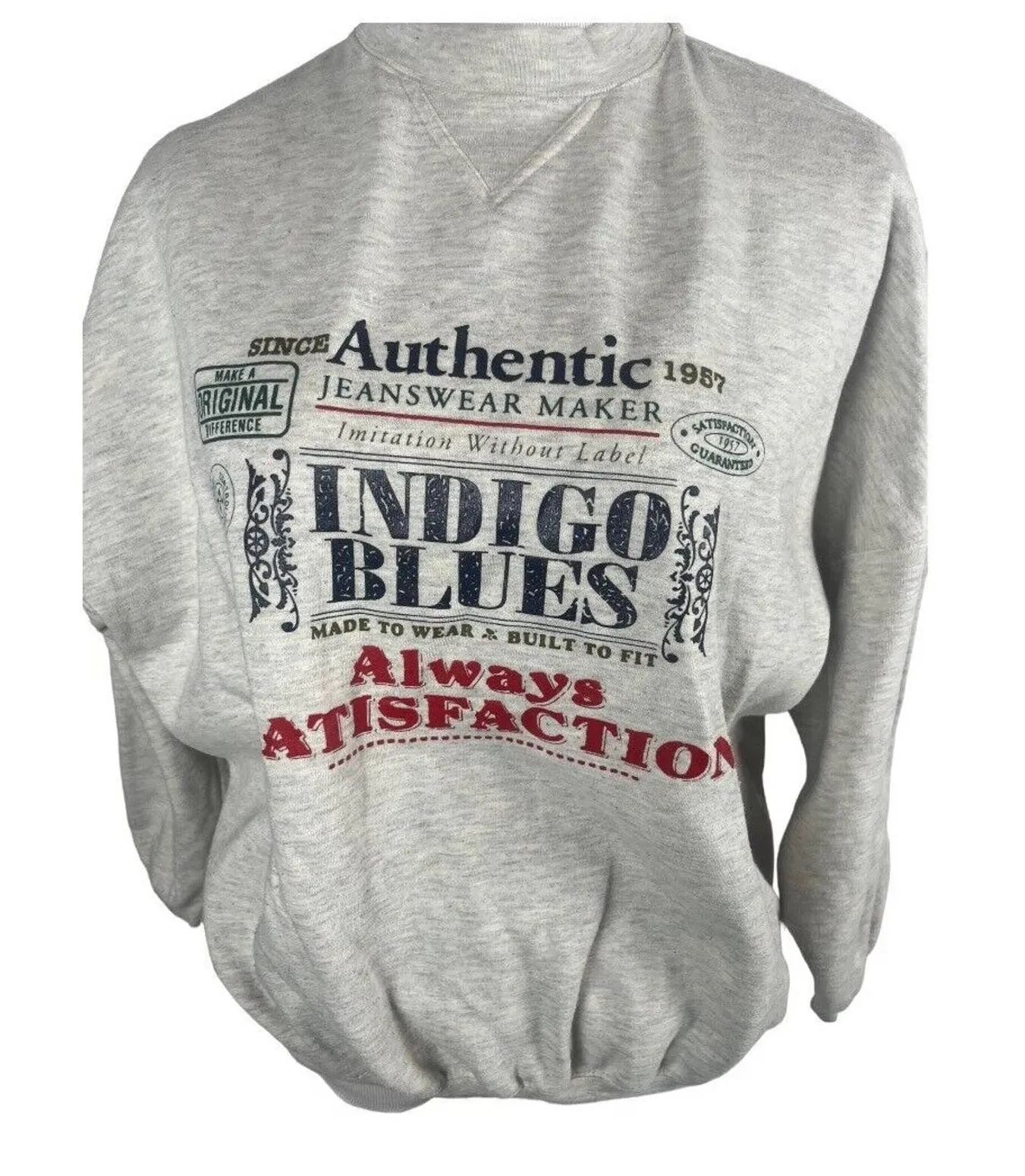 Vintage Vanity Jeanswear Maker Graphic Novelty 90s Sweatshirt Size Small/Medium Gray - Image 1