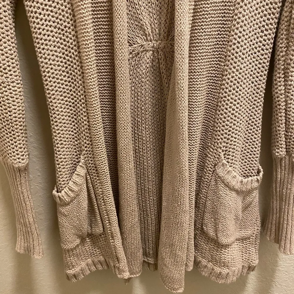 Anthropologie Guinevere Beige Open Knit Cotton Linen Blend Cardigan - Image 3