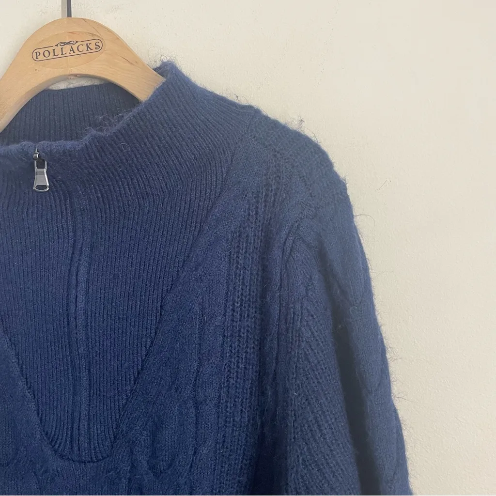 LOFT Navy Cable Knit Half Zip Sweater Dress XL Cozy Cotton Blend - Image 4