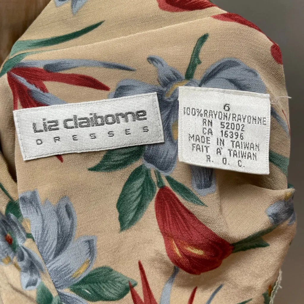 Vintage Floral‎ Top Blouse Beige Long Sleeves Tropical Collar 90s Women Hawaiian - Image 7