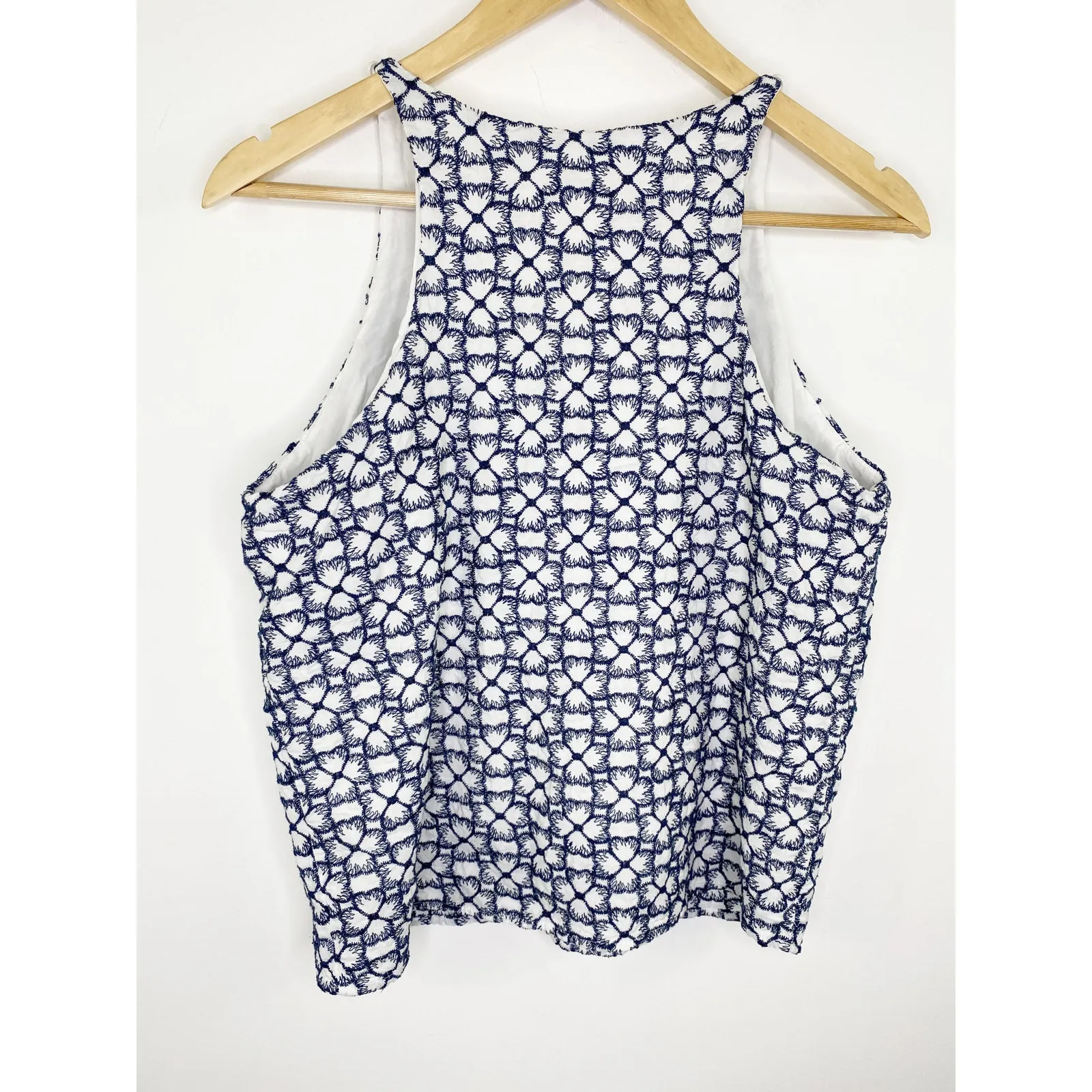 Miami Womens Blue White Print Sleeveless Tank Top High Neck Medium Summer Casual - Image 7