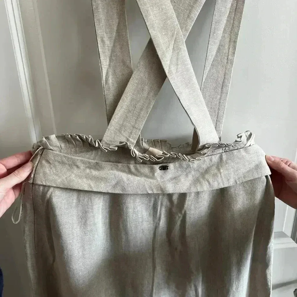 Adriana Degreas Linen Blend Cross Back Overall Dress Size Medium Tan - Image 4