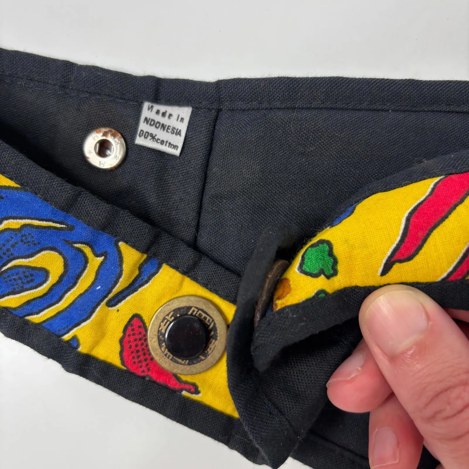 VTG 80s Yellow Fanny Pack Cumberbund Belt Pouch Snap Indonesia Wild Bright Art * - Image 3