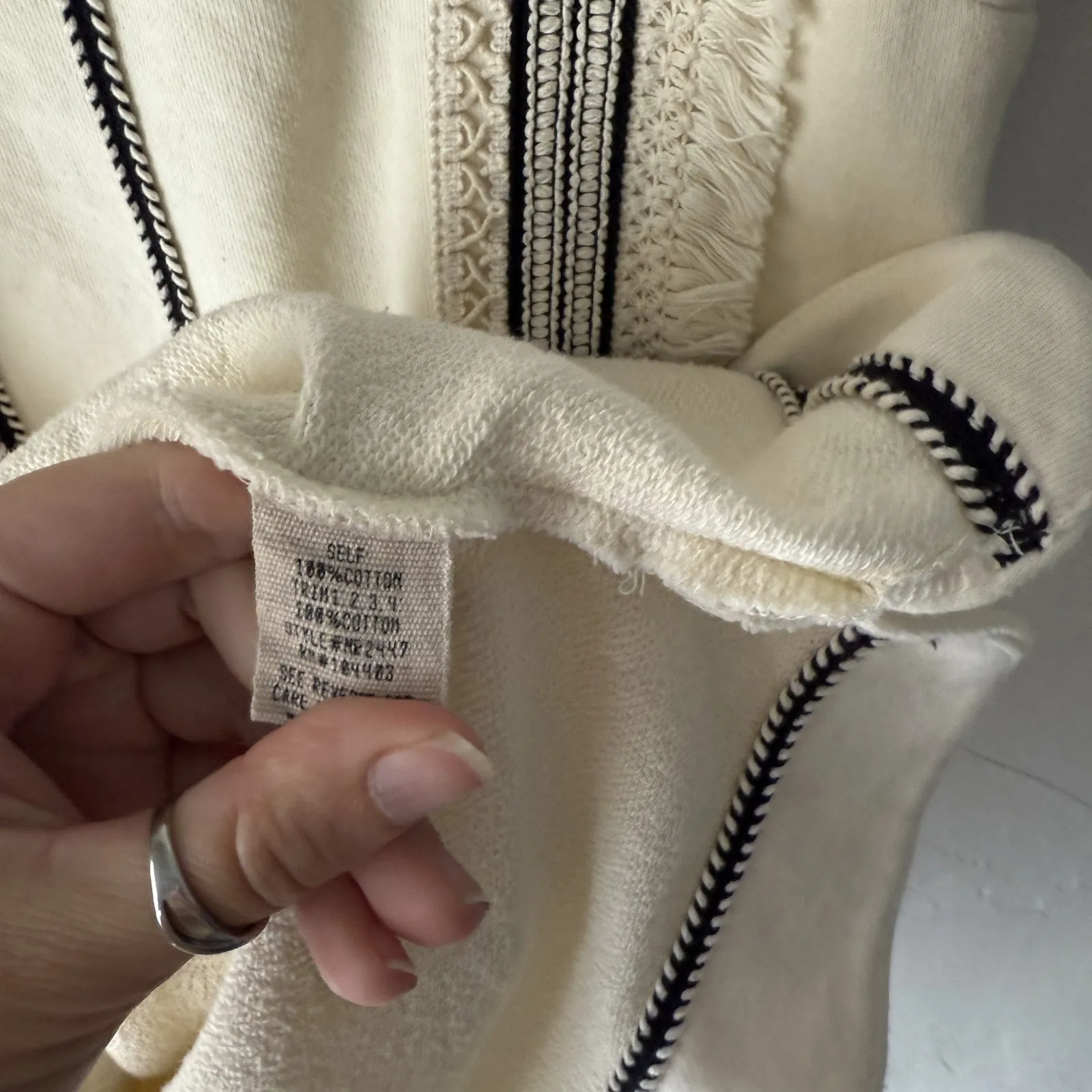 Moon‎ River Dress Womens Medium Cream Black Fringe Boho Short Sleeve Mini Dress - Image 9