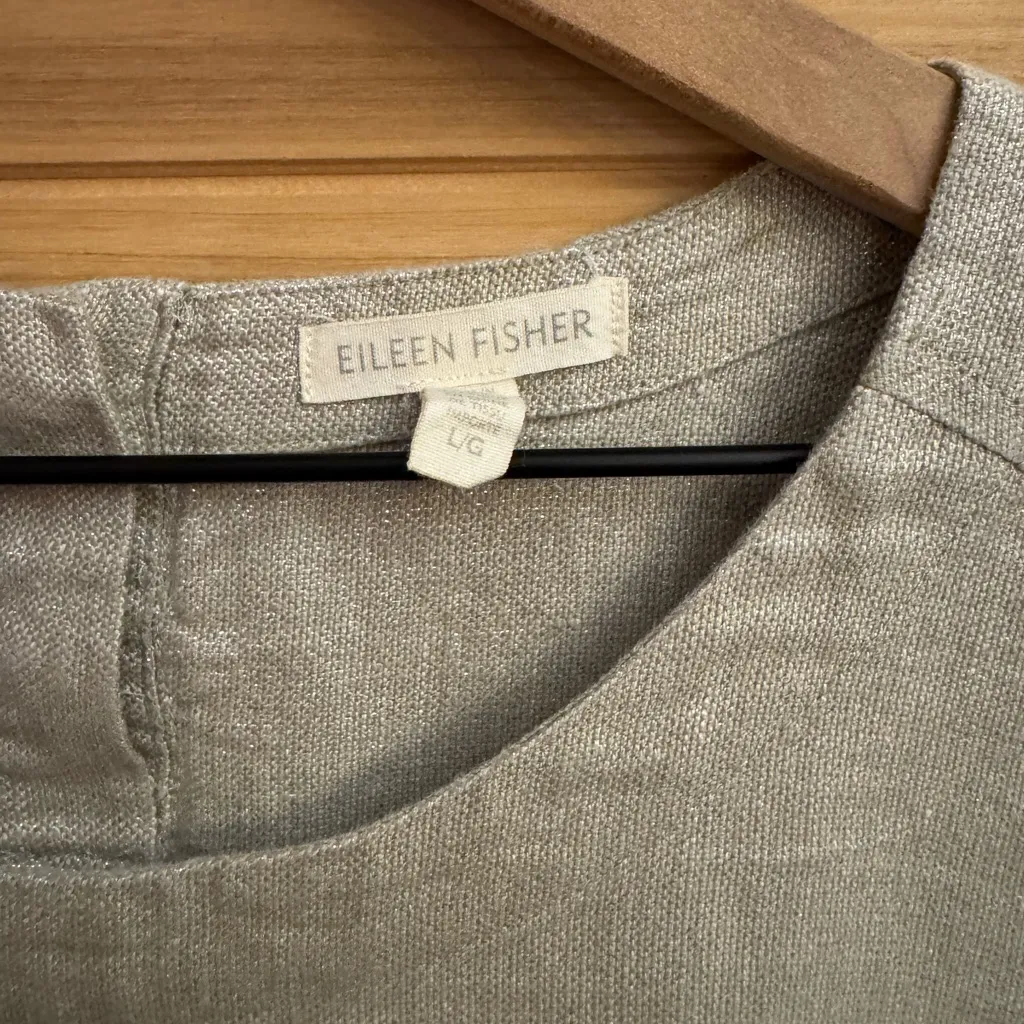 Eileen Fisher Size Large Organic Linen Blend Metallic Silver Tan Dress Lagenlook - Image 9
