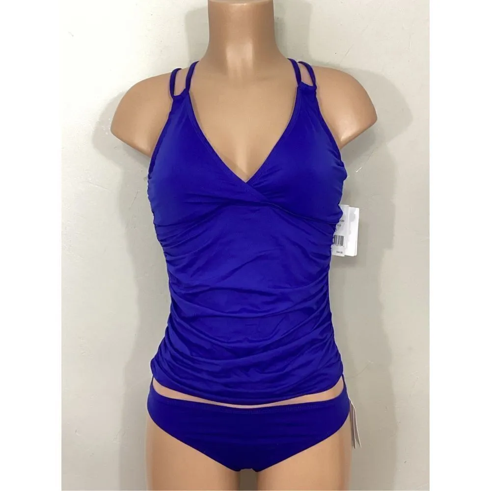 New. La Blanca Blue ruched V-neck underwire tankini set. Size 14/L - Image 8