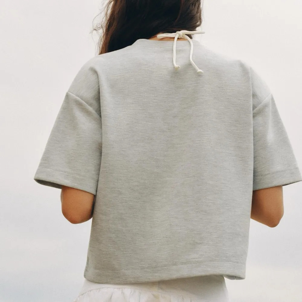 Zara gray thick material oversized shoulder padded drop shoulder t-shirt tee - Image 6