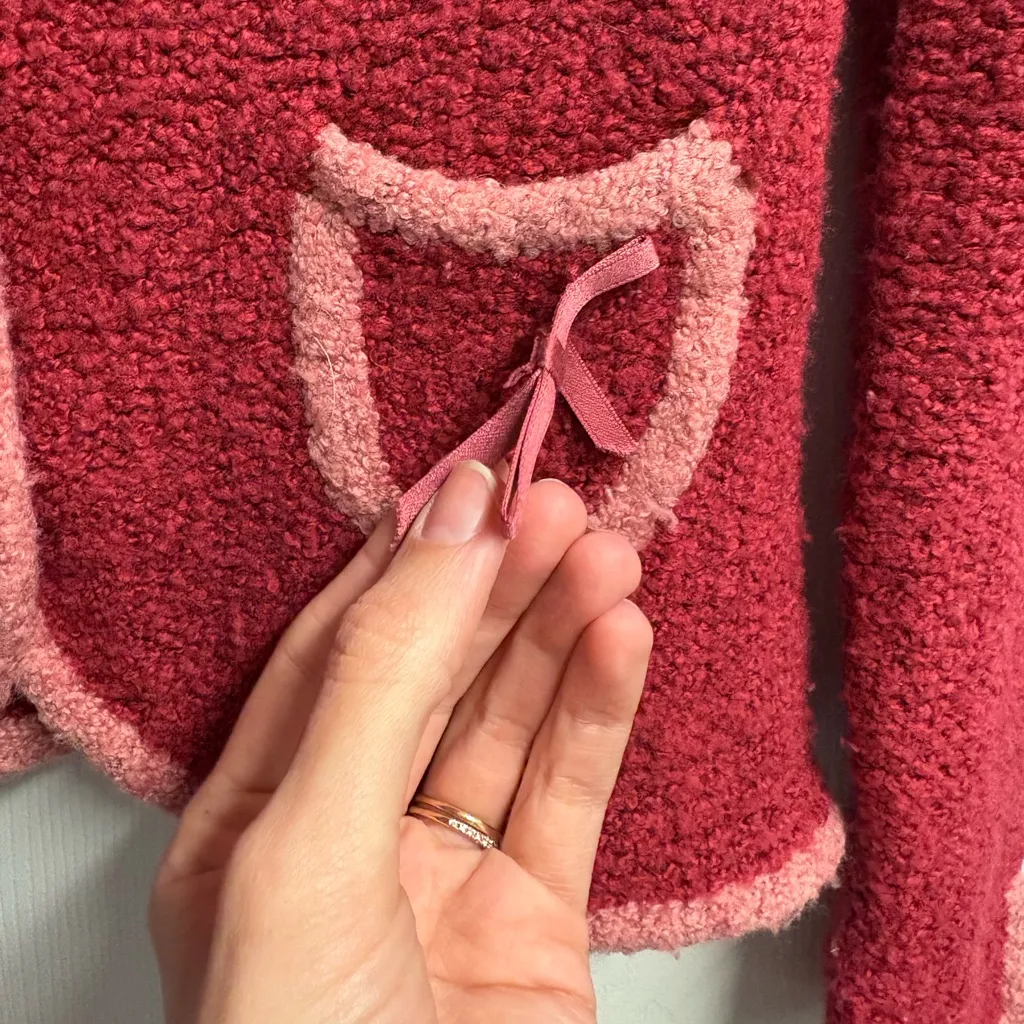 Sleeping On Snow Anthropologie Pink Wool Blend Knit Sweater Jacket Size Small - Image 2