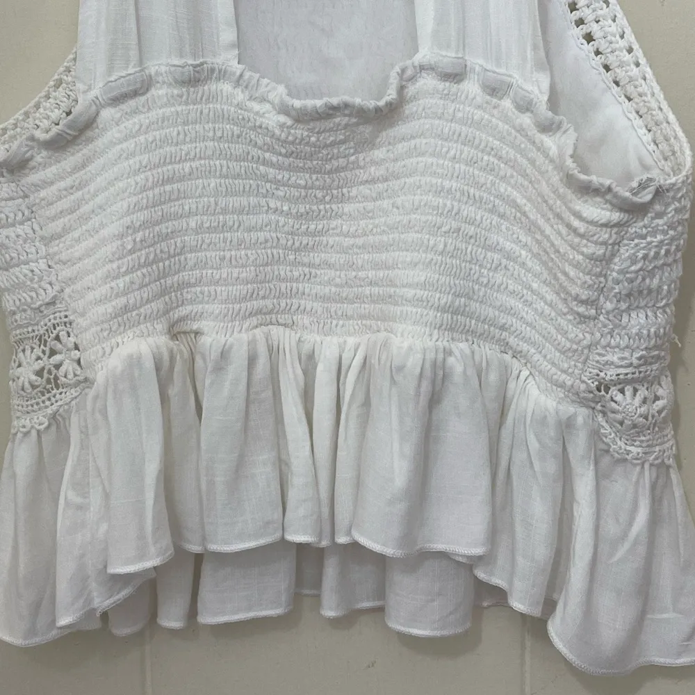 GOA Beachwear By Japna Sleeveless Crochet Coverup Top White Tie Strap ~ Size S - Image 10