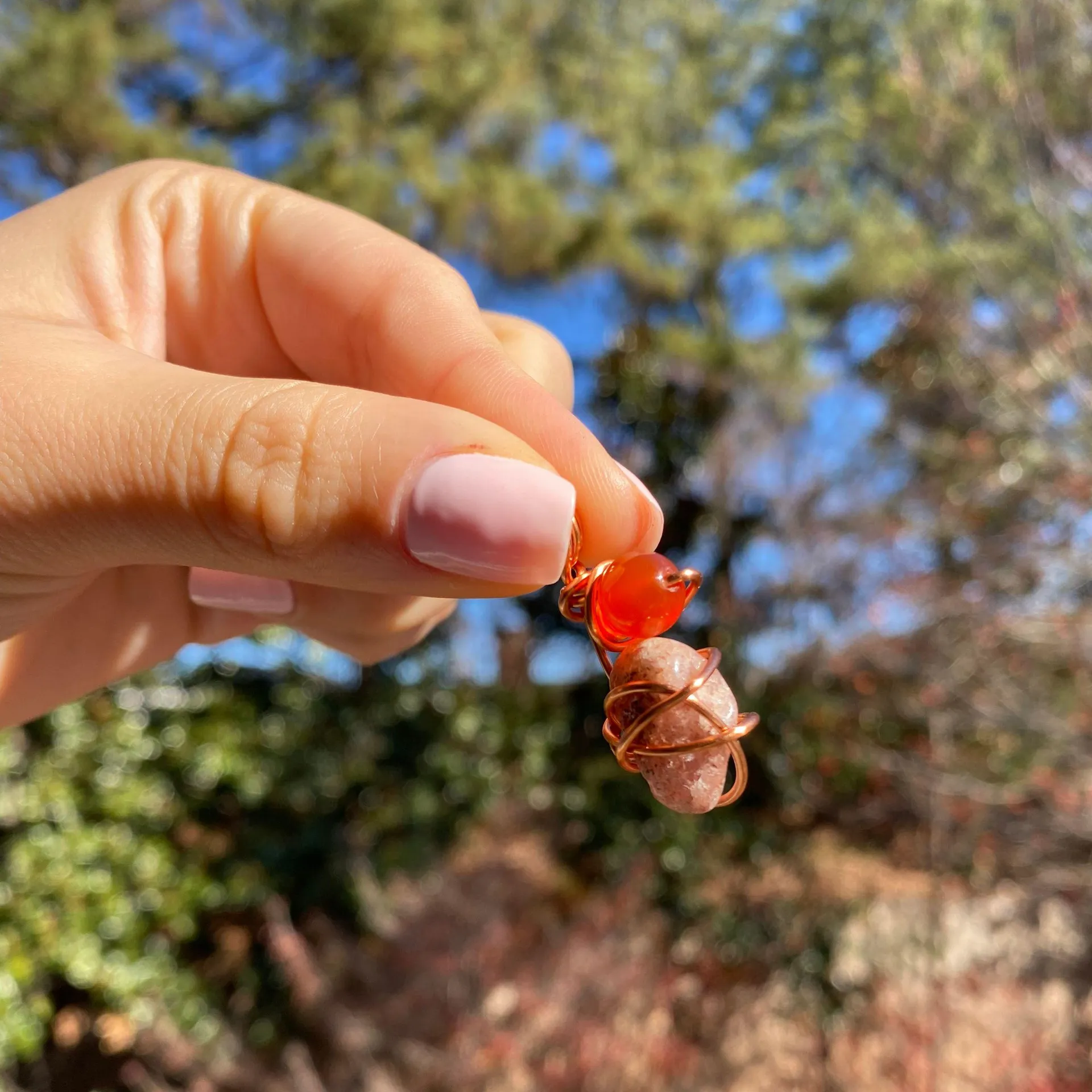 Handmade Carnelian & Strawberry Quartz Crystal Pendant - Image 4
