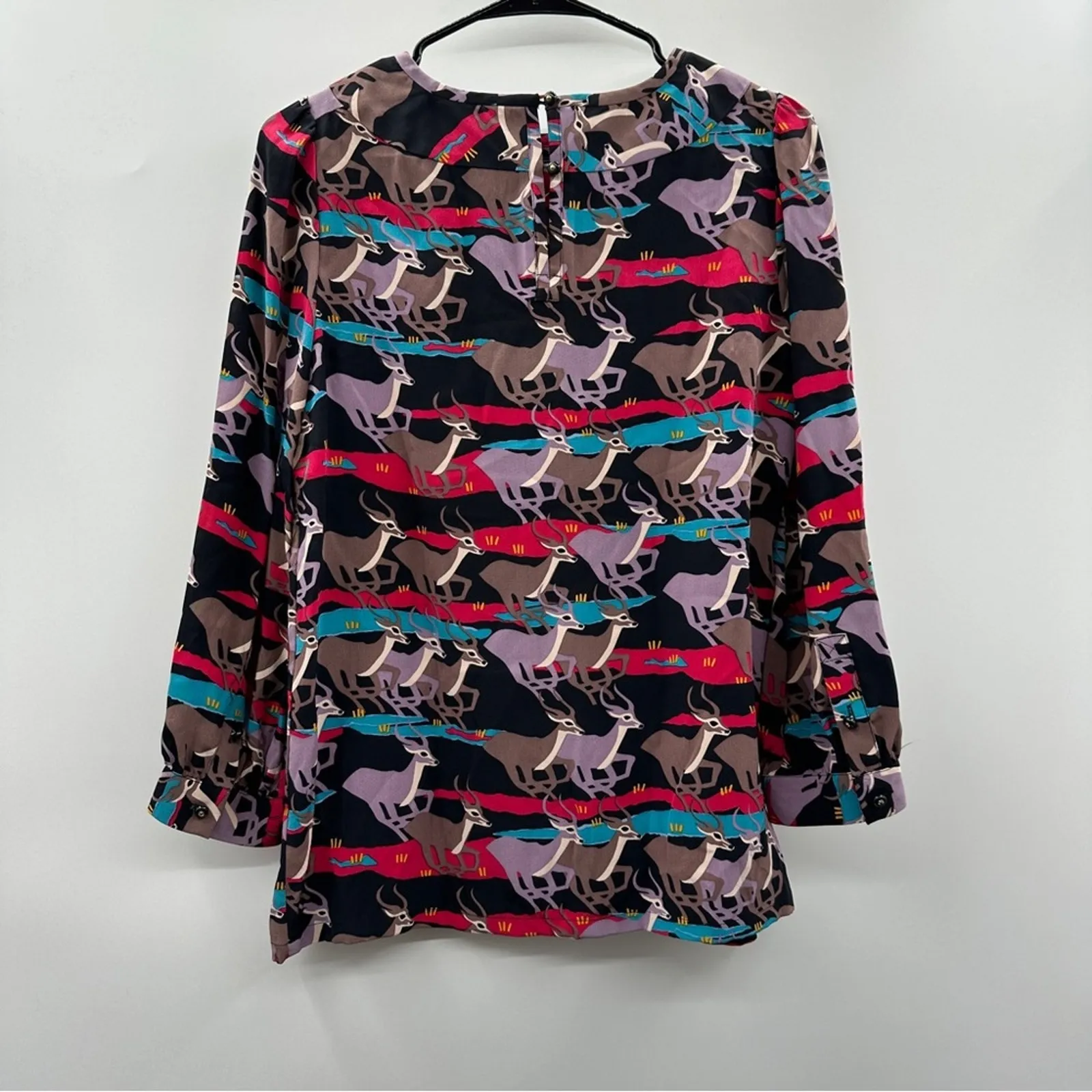 Marc by Marc Jacobs Impala Deer Print Silk Multicolor Long Sleeve Top Size 4 - Image 4
