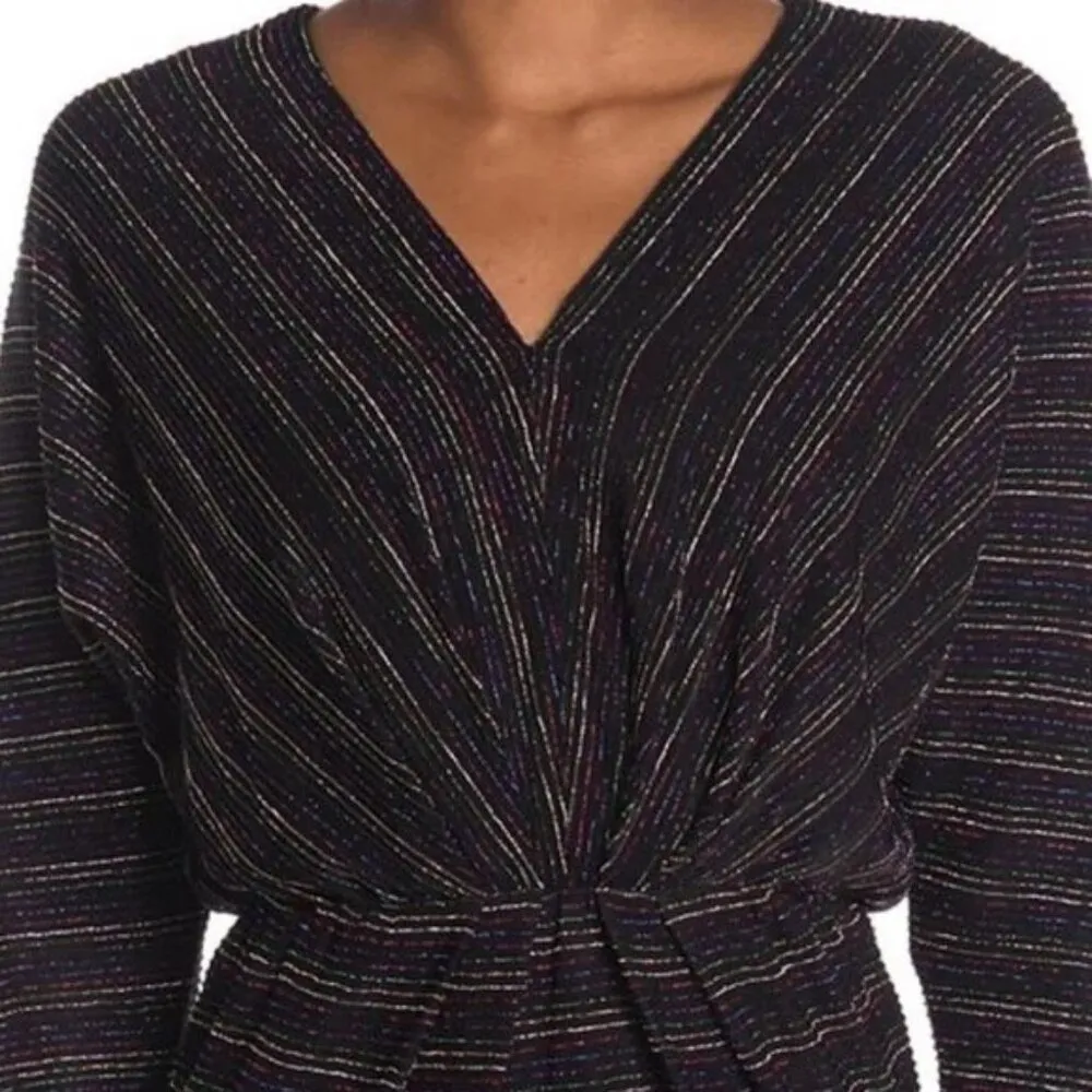 💕TRINA TURK💕 Birch Dress ~ Metallic Gold Silver Black Striped Print Medium NWT - Image 8