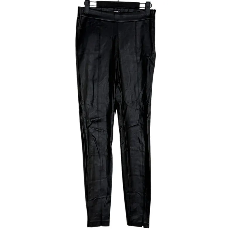NWT ZARA Faux Leather Mid Elastic Waist Skinny Zip Up Ankle Crop Pants XS Black - Image 11