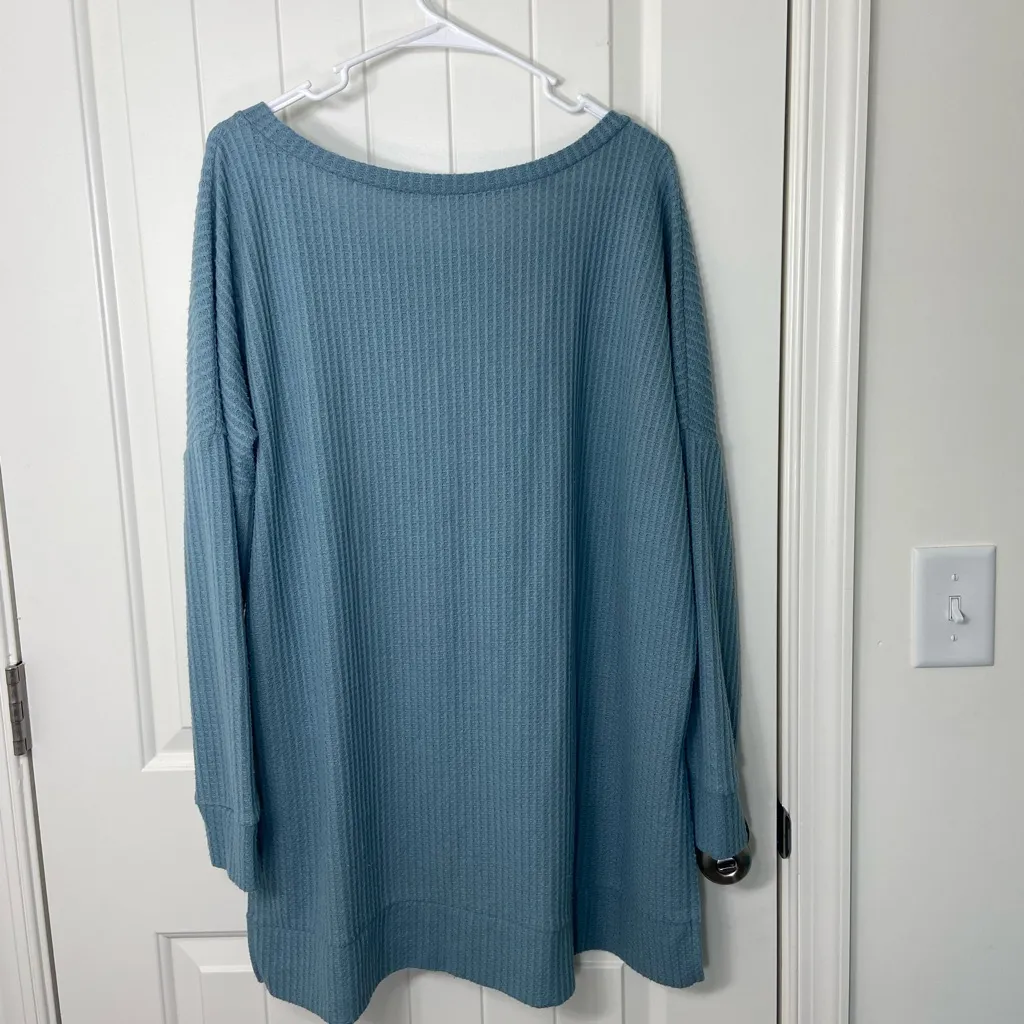 Zenana Outfitters light blue green waffle‎ print soft textured long sleeve shirt - Image 6