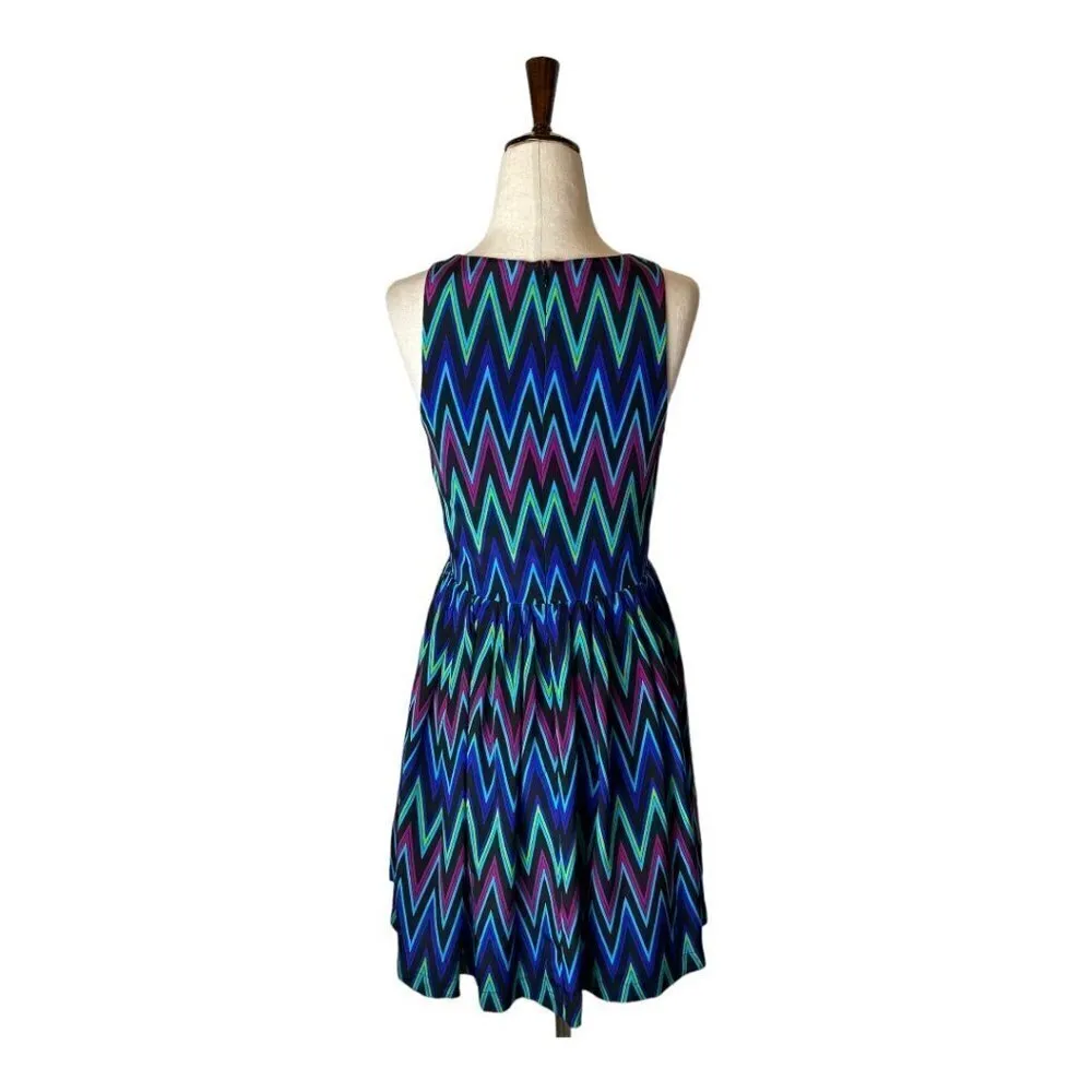 Amanda Uprichard Blue Chevron Print Silk Sleeveless Fit And Flare Mini Dress‎ XS - Image 2