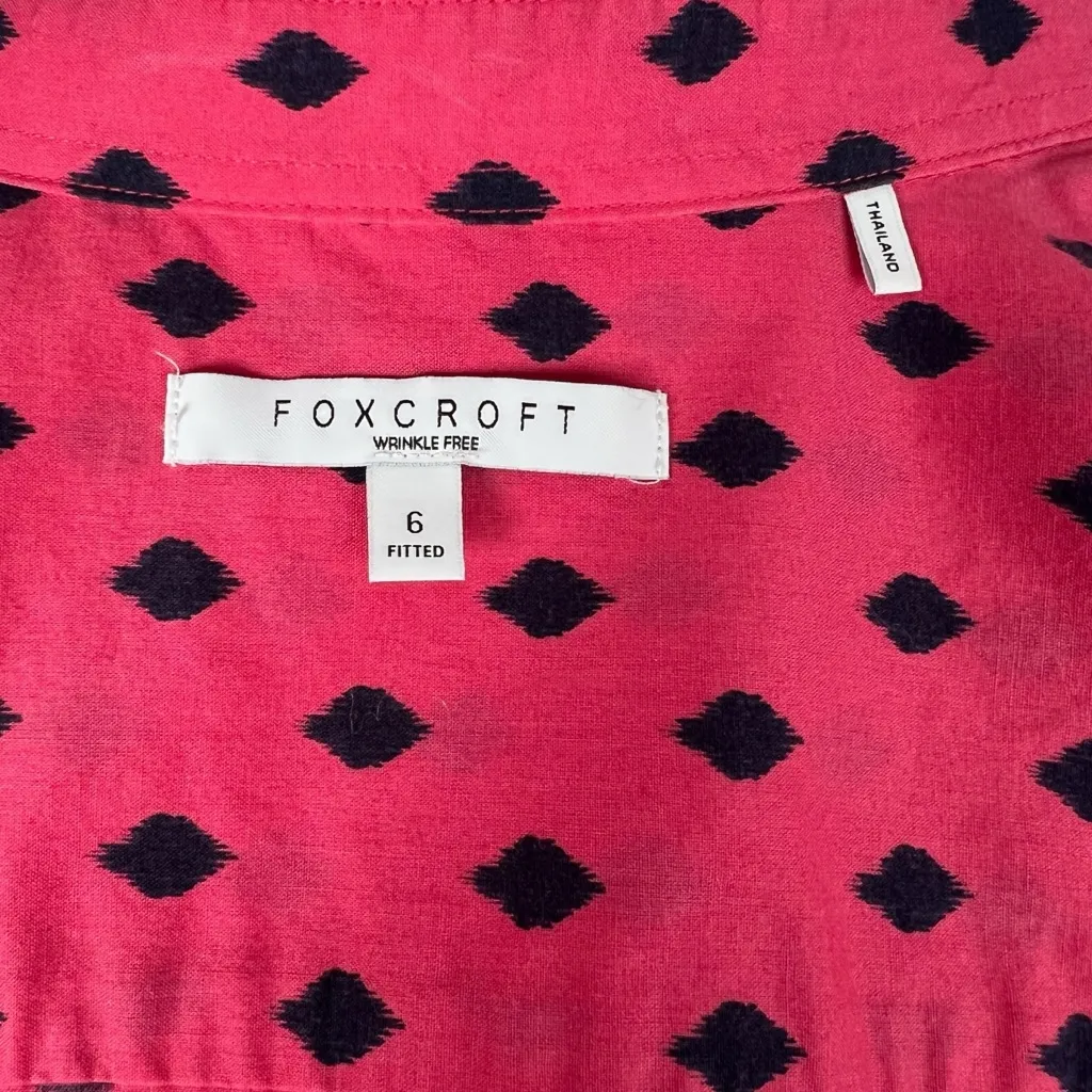 Fox Croft Diamond Wrinkle Free Fitted Button Down Shirt Blouse Pink Black Size 6 - Image 6