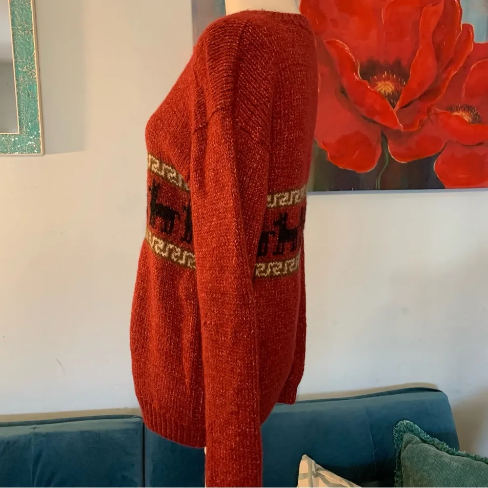 ALPACA Red Llama BOHO Hand Knitted Sweater Top S/M EUC - Image 3