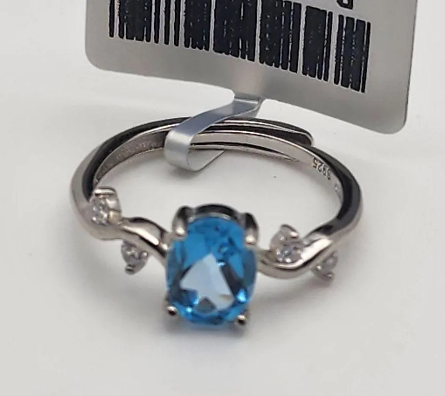 NWT Sterling Silver & Natural Sunrise Blue Topaz Adjustable Ring - Image 5