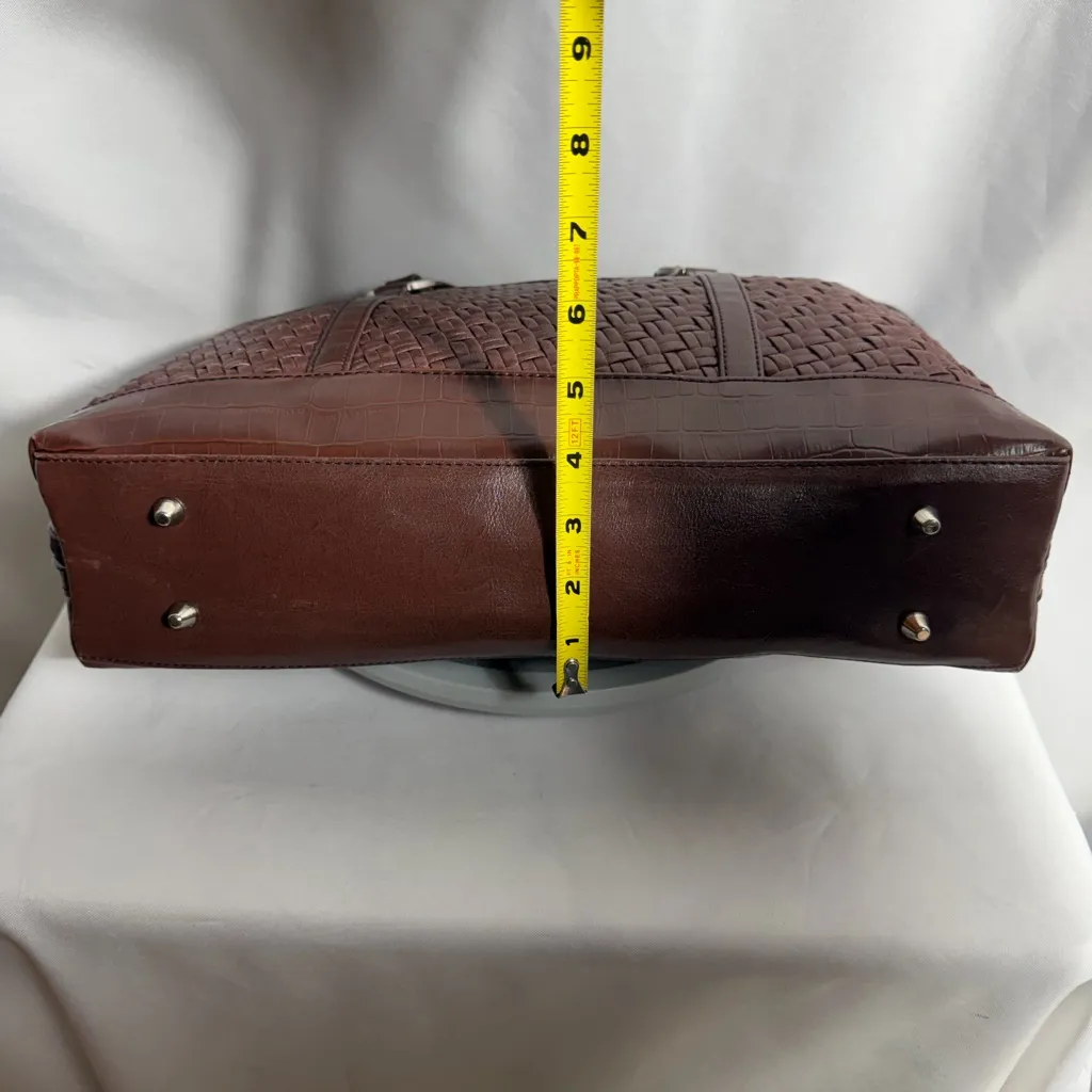 Coldwater Creek Brown Woven Faux Leather Shoulder Tote Work Bag Organizer - Image 8