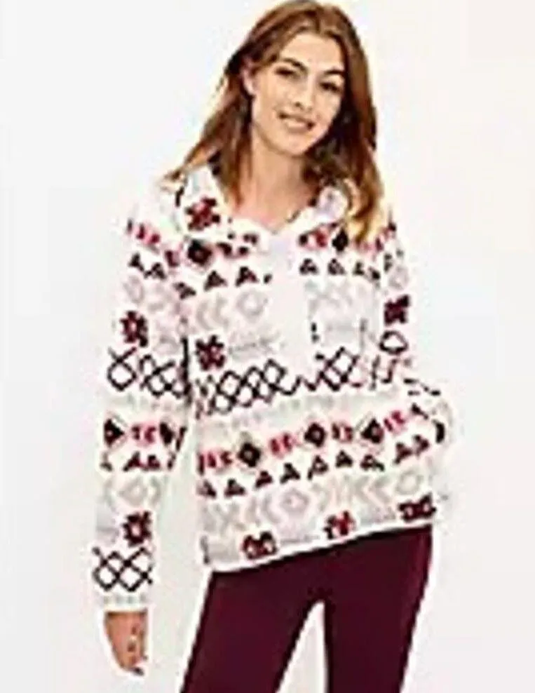 Lou & Grey LOFT S Fair Isle Cozy Up Sherpa Jacket Pullover Sweater Sweatshirt - Image 2