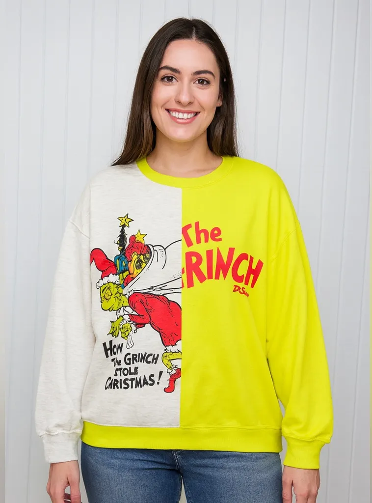 Dr. Seuss Grinch Christmas Sweatshirt Green and Gray Size XXL - Image 1