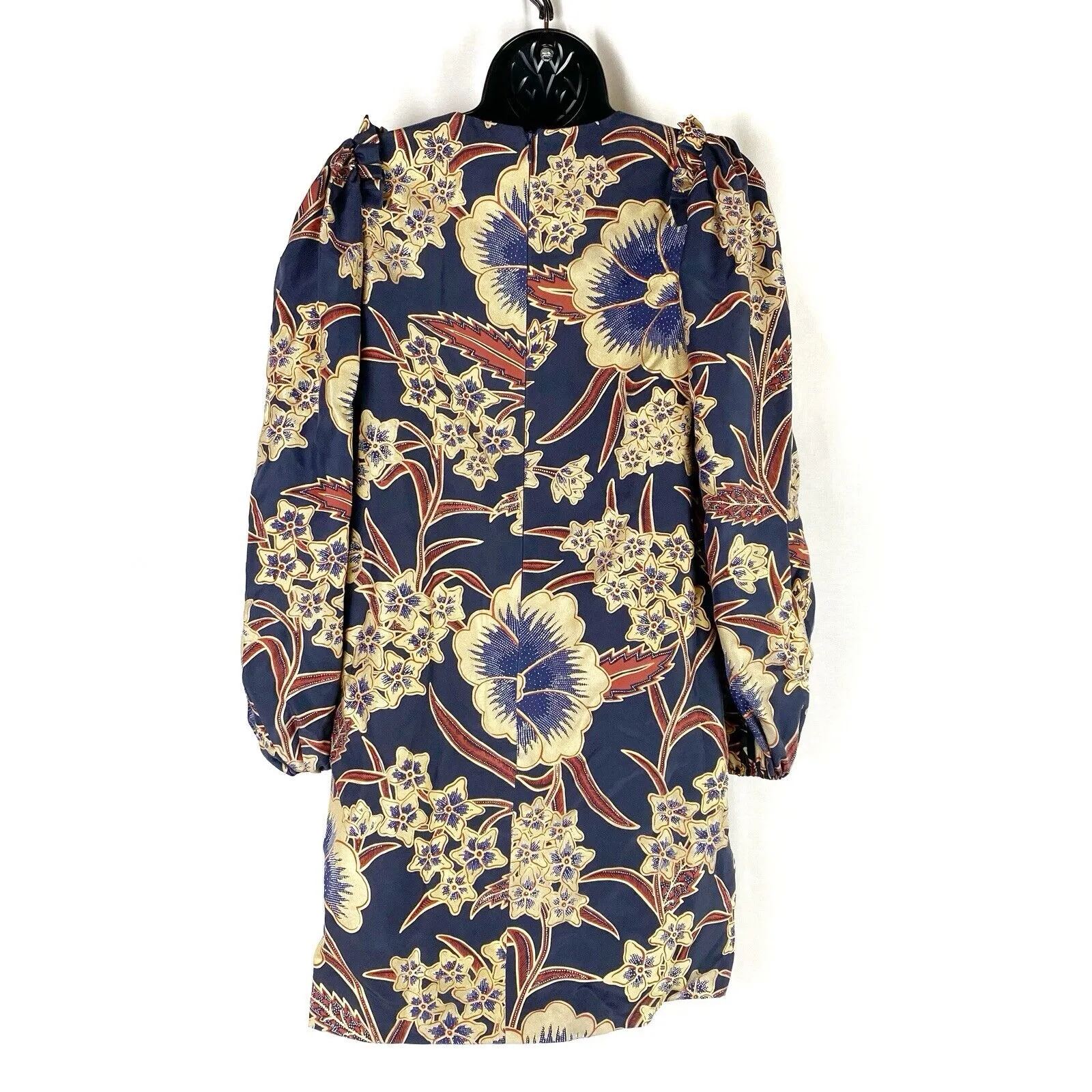 Ulla Johnson Claudine Navy Silk Gold Floral Dress 0 Puff Sleeve Wedding Guest - Image 6