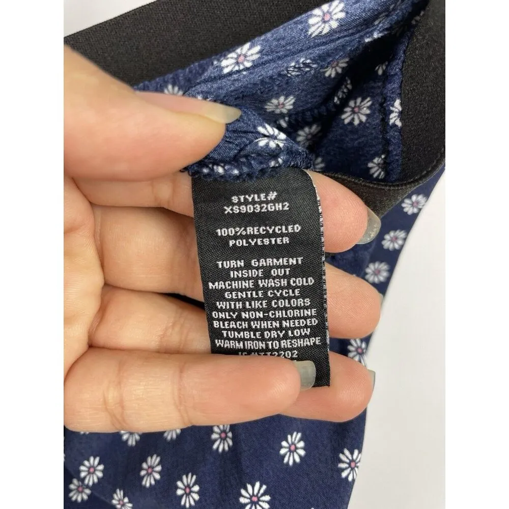 Sanctuary Navy Blue Daisy Floral Midi Pull On Front Side Slit Slip Skirt Size XL - Image 6