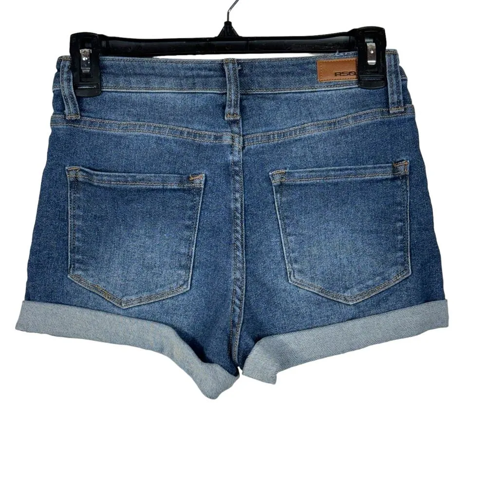 RSQ SZ 24 High-Rise Cuff Jean Shorts Stretch Zip-Fly Stretch Pockets Blue - Image 3