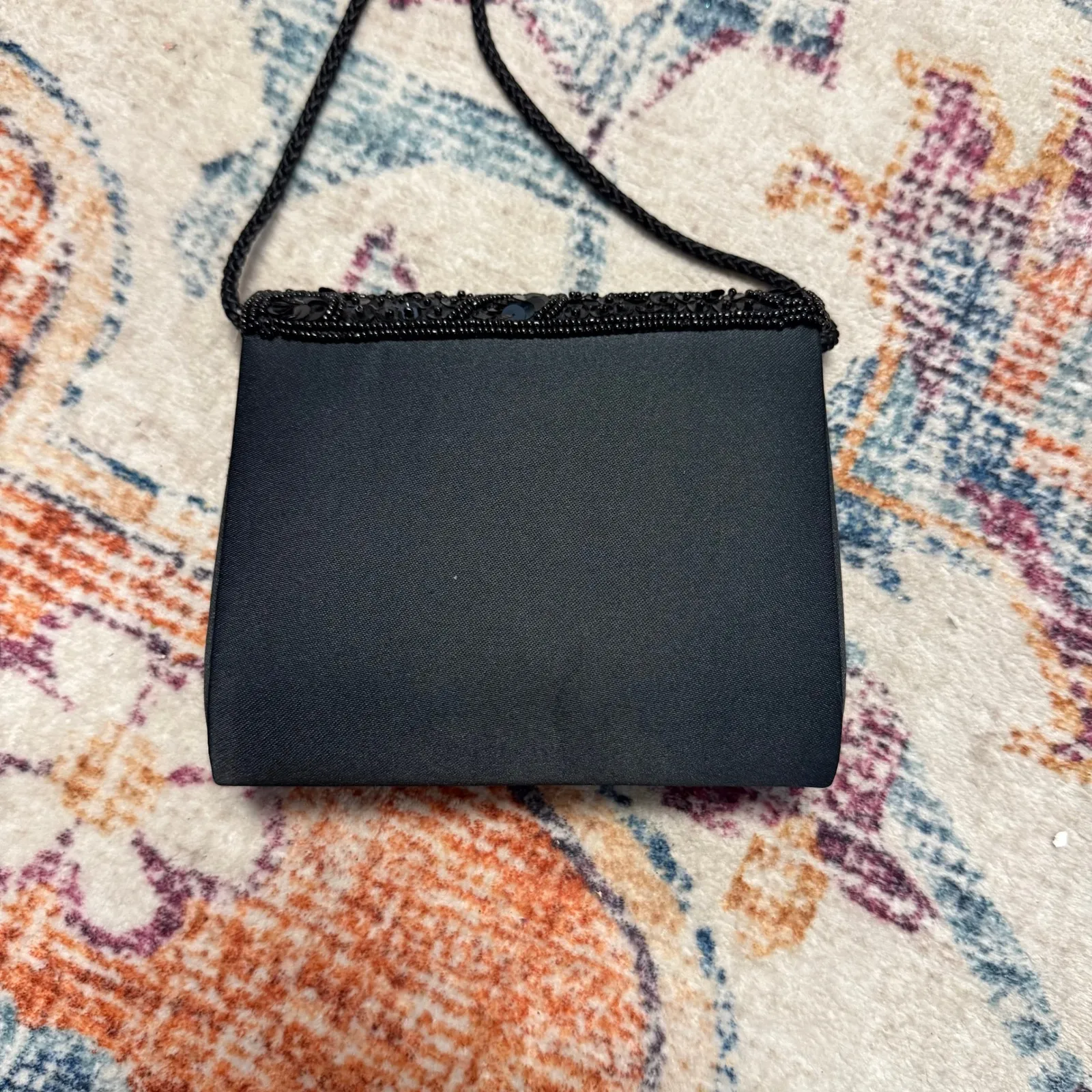 Andre Cellini Black Beaded Sequin Scalloped Evening Clutch Purse - Image 3