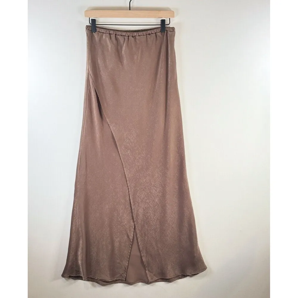 Self Contrast Womens Skirt Alaia Overlap Split Front A Line Pull On Casual Large Brown - Image 7