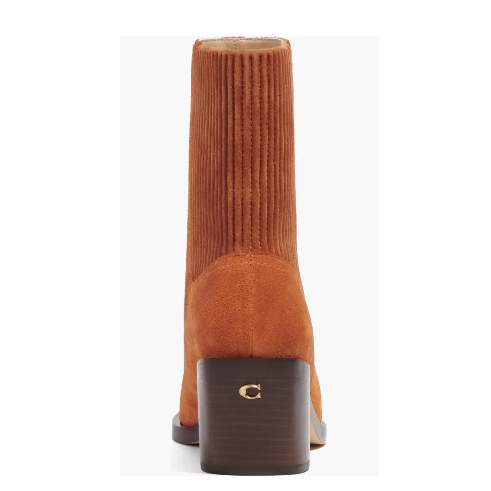COACH Prestyn Ankle Booties in Burnished Amber, Leather Suede Boots NEW in Box - Image 4