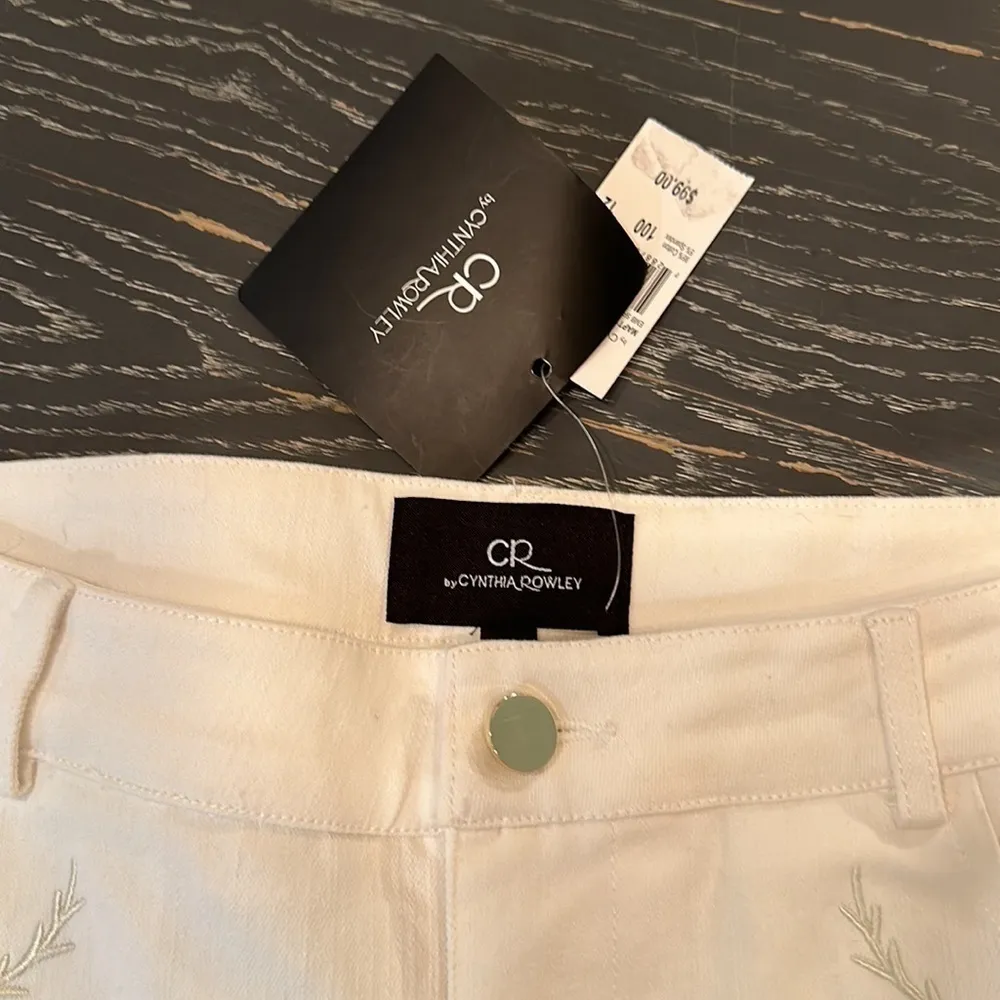 Cynthia Rowley Skinny Pants - White - Embroidered floral size 12 NWT - Image 8