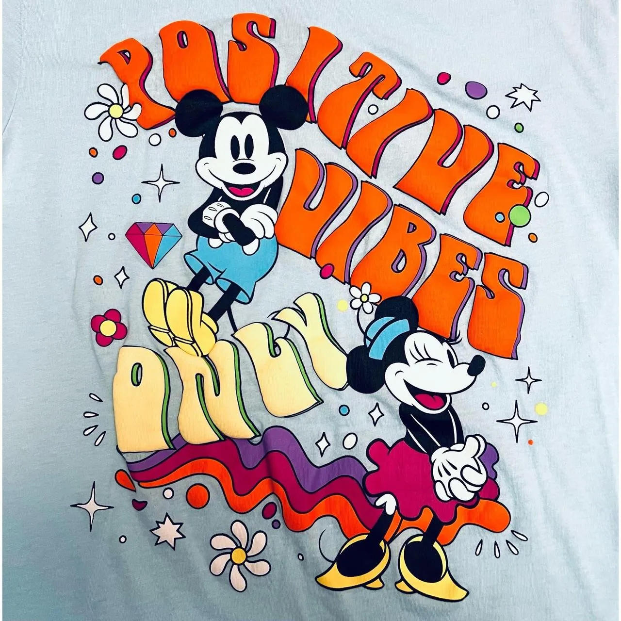 Disney Mickey Minnie Mouse Positive Vibes Only T-Shirt - Image 2