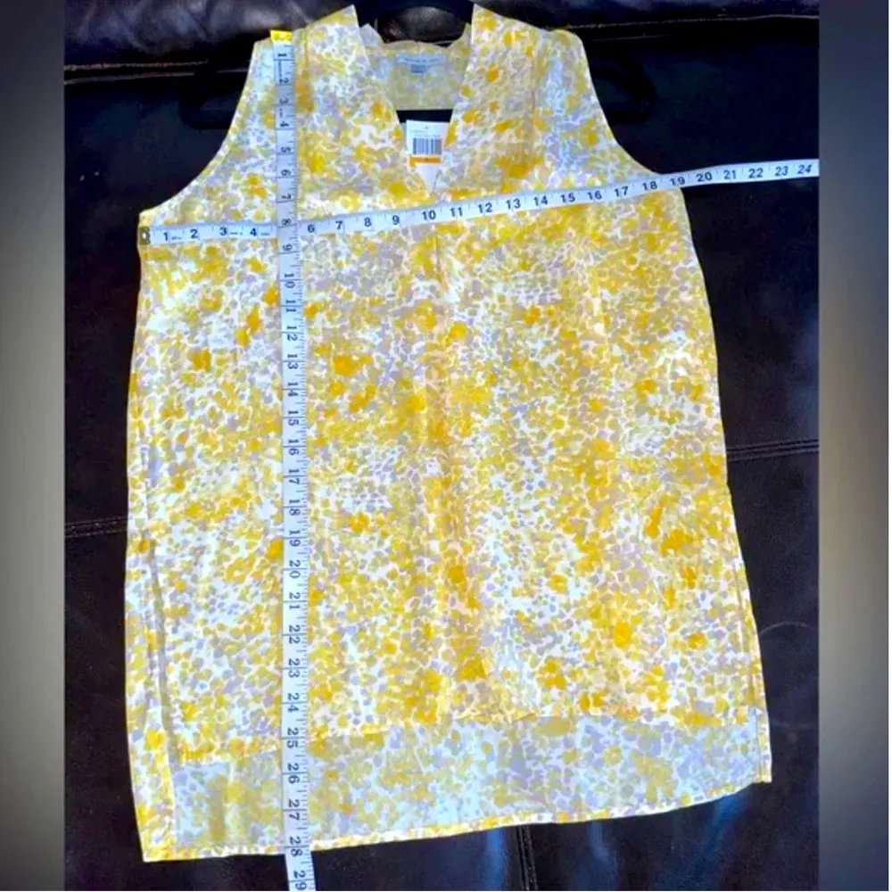 NWT Floral & ivy top women’s small yellow grey blouse sheer tunic short sleeve - Image 5