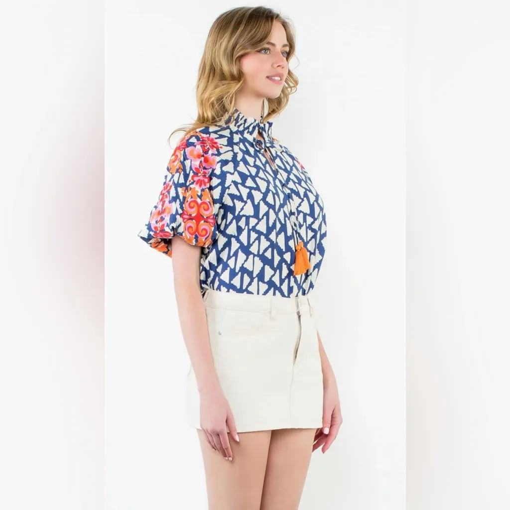 THML Everely Embroidered Puff Sleeve Top Size Large - Image 3