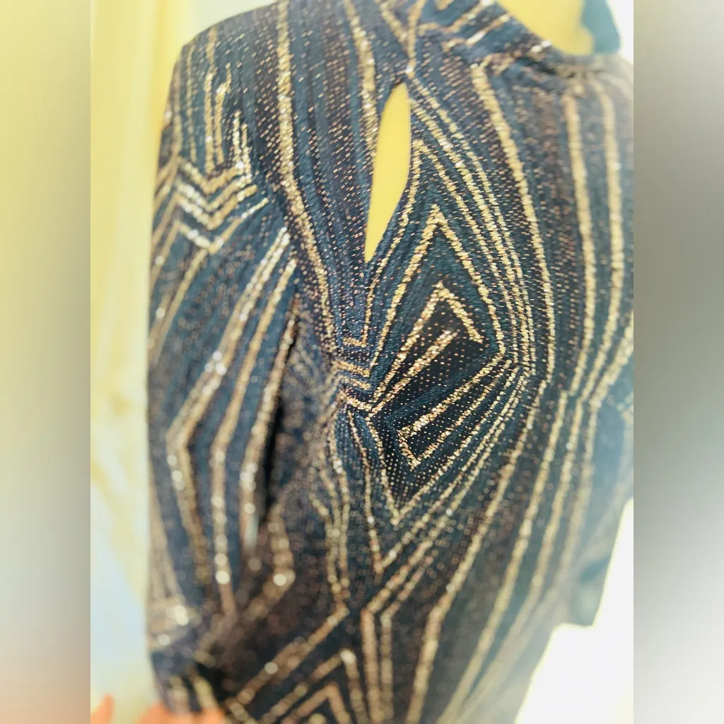 En Focus Studio size 10 embellished blue and gold metallic formal dress. - Image 3