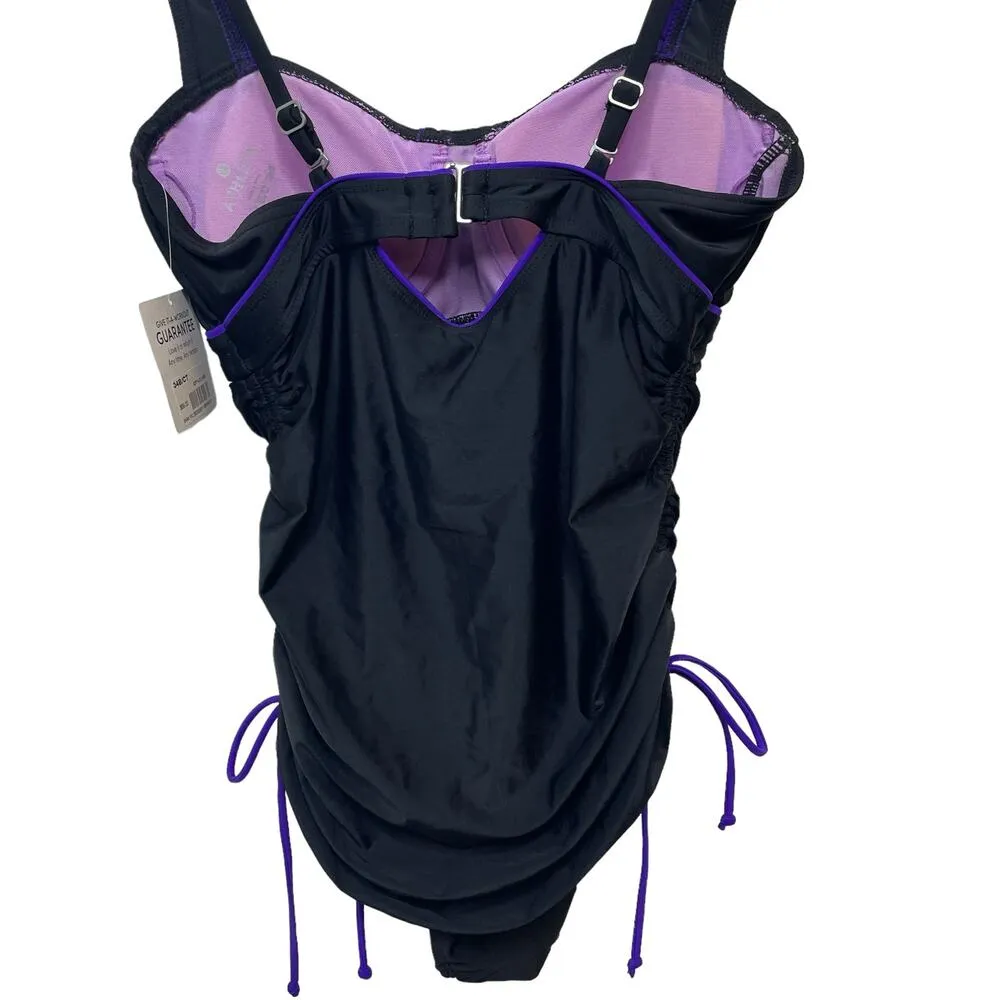 NWT Athleta Women Black & Purple Sara Swim Dress Ruched Overlay Size 34 B/C Tall - Image 9