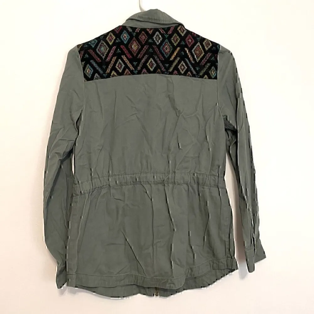 Modcloth  Keep a Woven Mind Jacket Olive Army Green Multi Aztec Boho Embroidered - Image 14