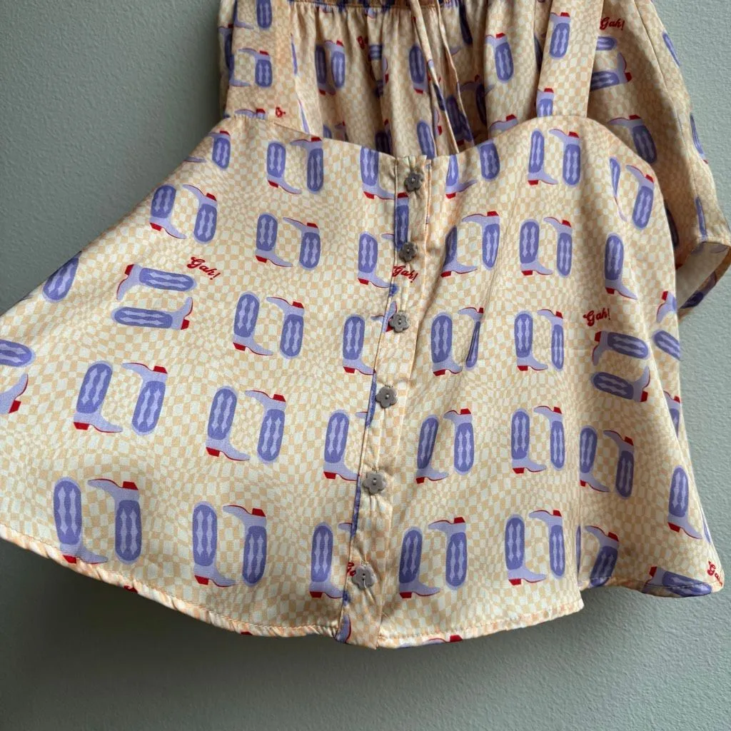 Lisa Says Gah SET Frankie Howdy Boot Print Satin Western Cowboy Carter SZ Small - Image 3