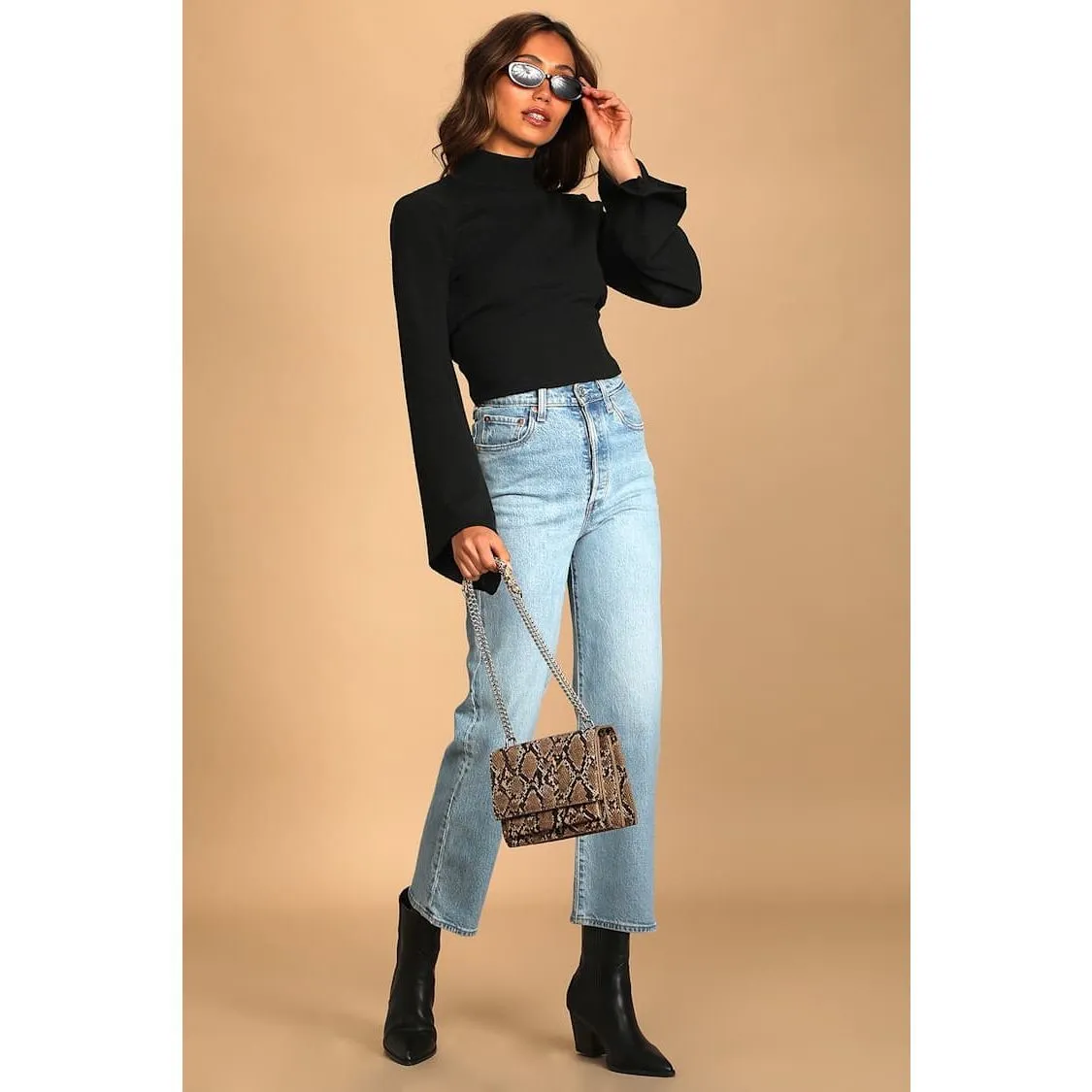 ✨Lulus Baby Got Backless Black Mock Neck Tie-Back Sz Medium Sweater✨ - Image 4