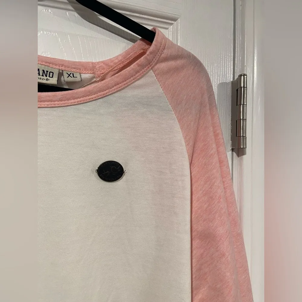 Naketano Size XL Pink White Ringer Short Sleeve Tee Shirt Leather Logo - Image 6