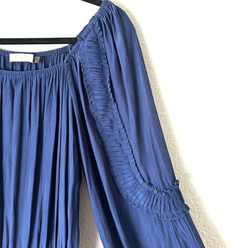 Ramy Brook Long Sleeve Smocked Waist Silvy Mini Dress Navy Blue Size XS - Image 5