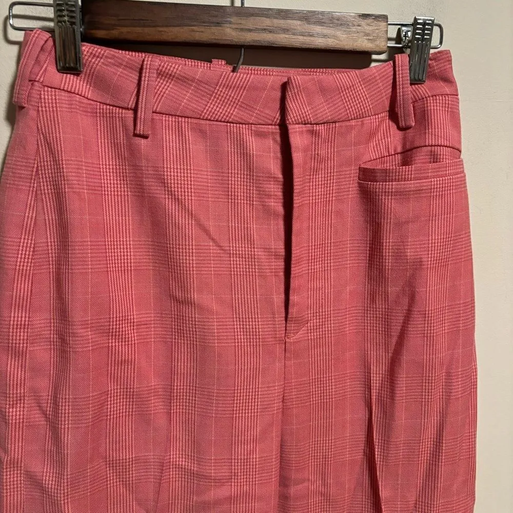 & OTHER STORIES Belted Plaid Kick Flare Trousers Pink Wool Blend- Size 6 - Image 6