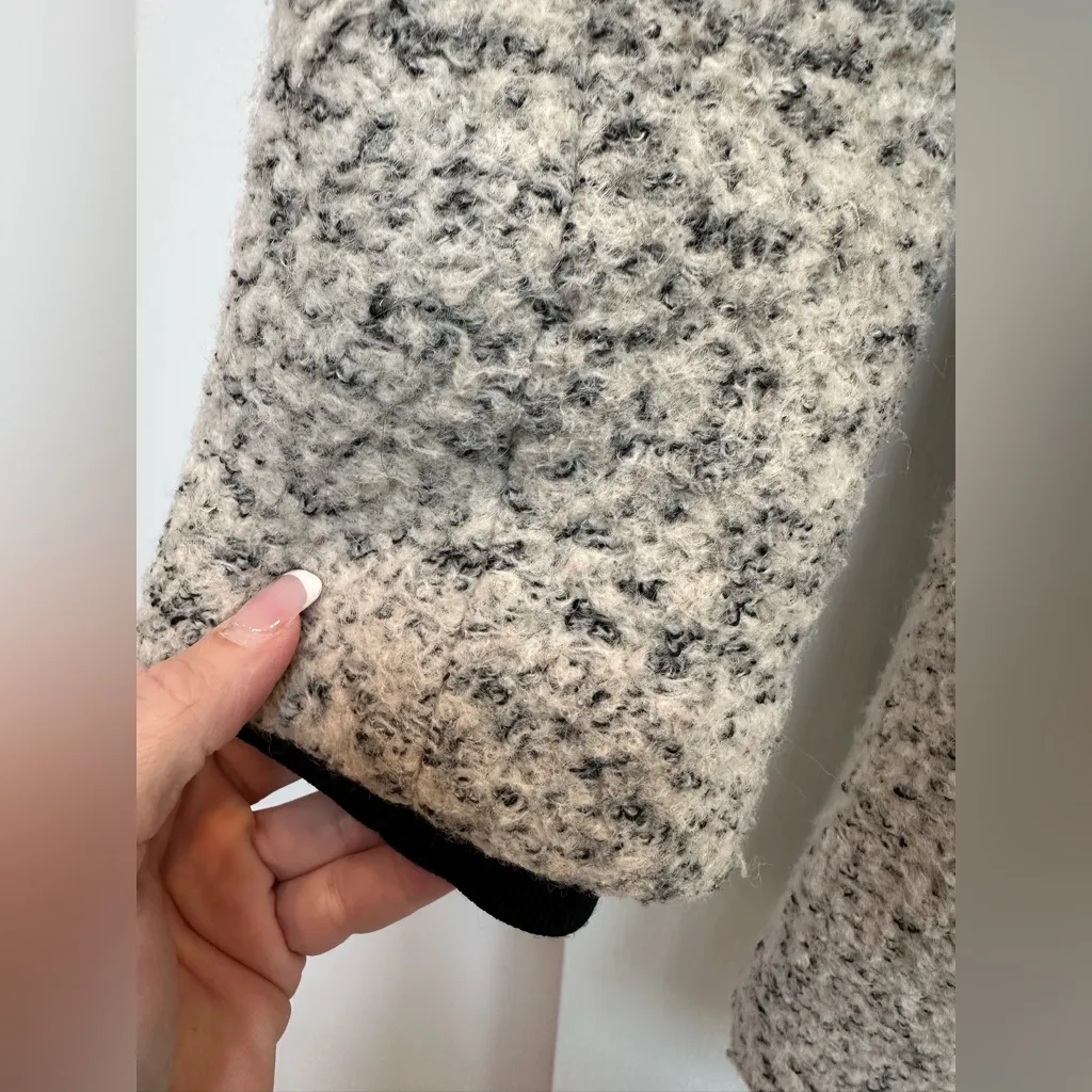 GUESS Y2K Women's Speckled Cream & Black Wool Teddy Coat Jacket Heavy Size L - Image 8