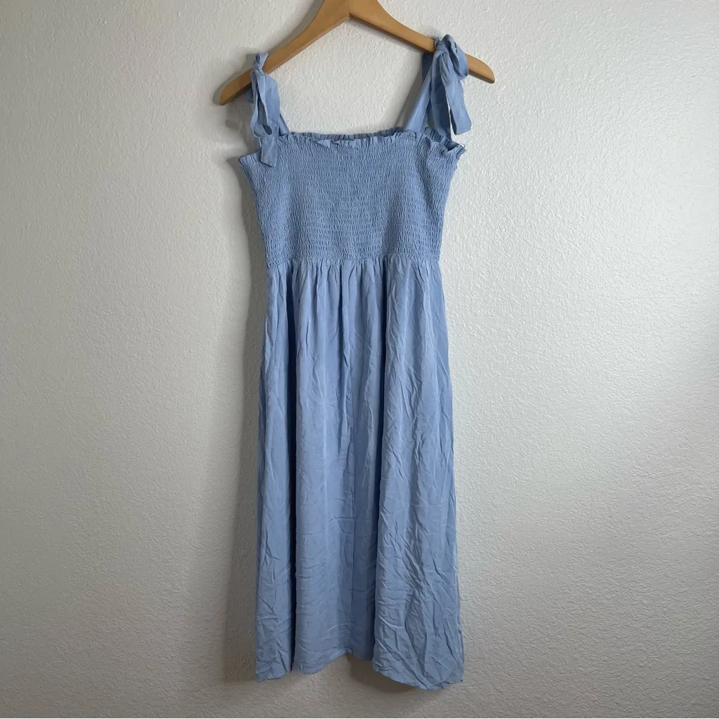 Lulus Looking Up Light Blue Smocked Tie-Strap Midi Dress Size Medium - Image 6