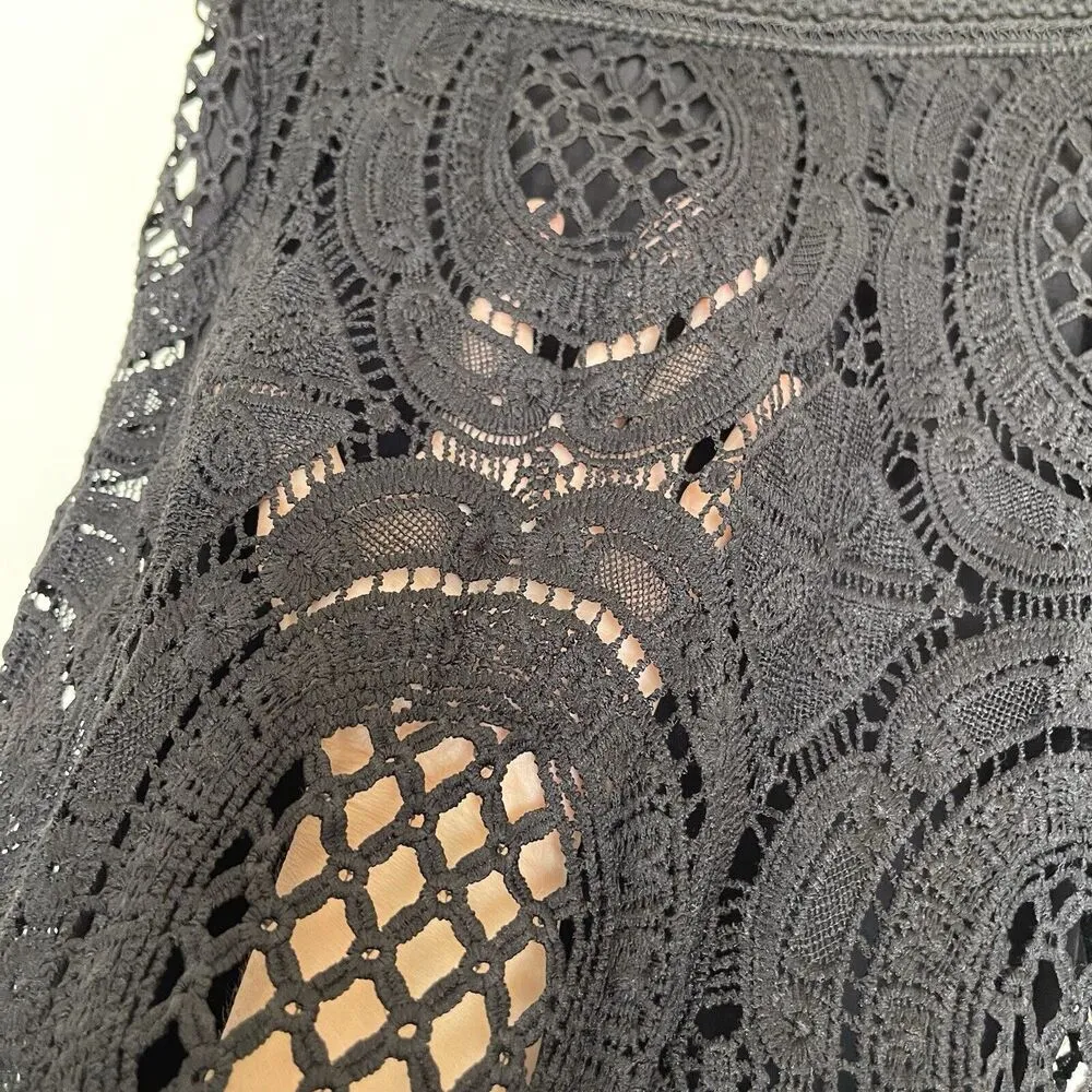 IRIS Womens Skirt Size Small Black Lace Midi Pencil Crochet Lined Modern Trendy - Image 8