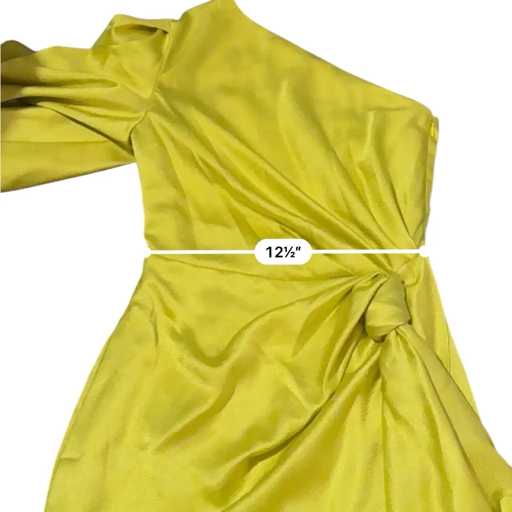 Solace London Marcie One Shoulder Draped Knot Mini Dress in Bright‎ Yellow Sz 2 - Image 10