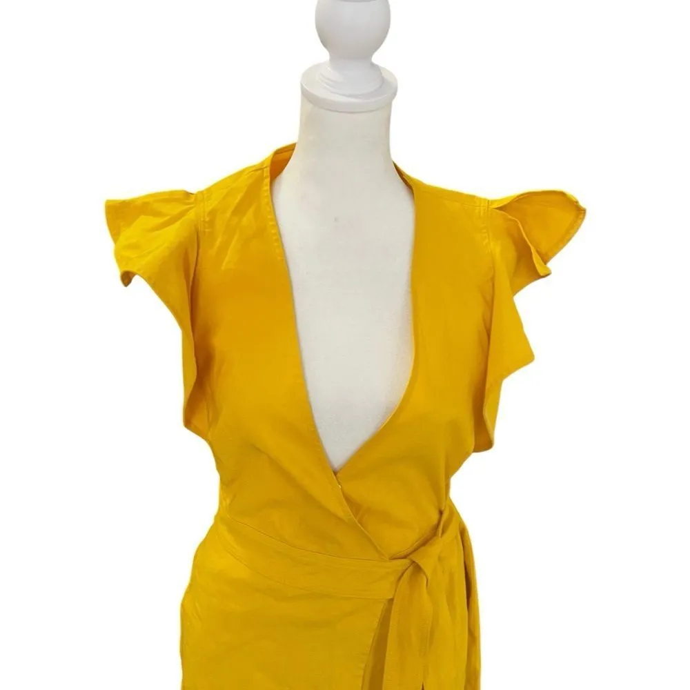 A.L.C.  Walker Yellow Linen Belted Wrap Midi Dress 4 - Image 8